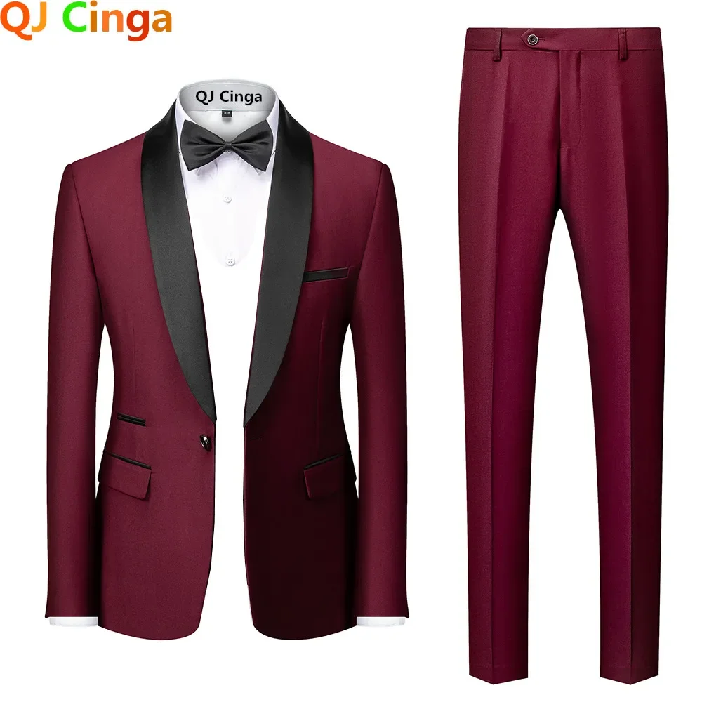 Picture 7: Men's Black Two-Piece Suit(Jacket + Pants) Business Wedding Terno Masculino White Fashion Slim Costume Homme.