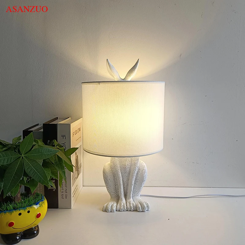 Modern Masked Rabbit Resin Table Lamps Retro Industrial Desk Lights for Bedroom Bedside Study Restaurant Decor Lighting Fixture