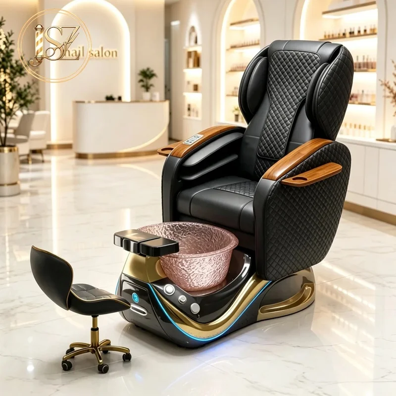 High End Adjustable Backrest Black Pedicure Chair Massage Foot Spa Chair for Beauty Nail Salon