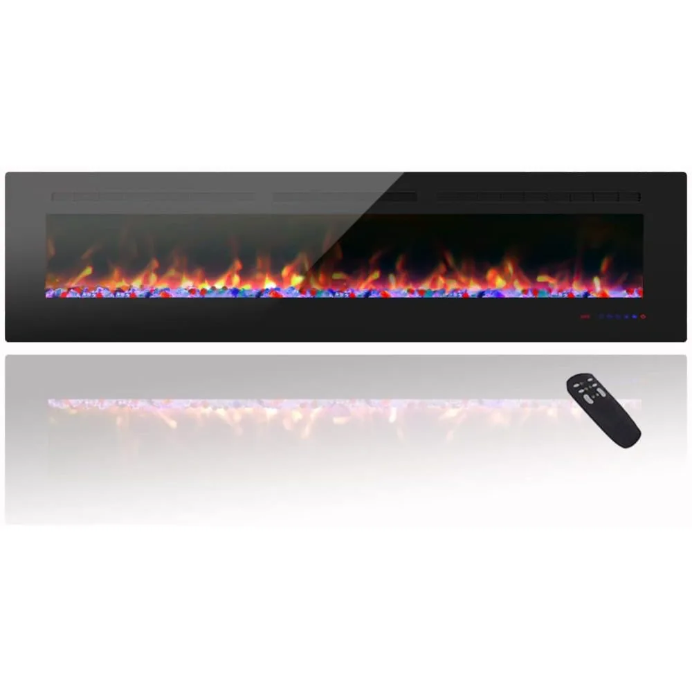 72 inch Wall Mounted &Recessed in Wall Electric Fireplace with Heater, Linear Wall Fireplace w/Thermostat, Adjustable Flame