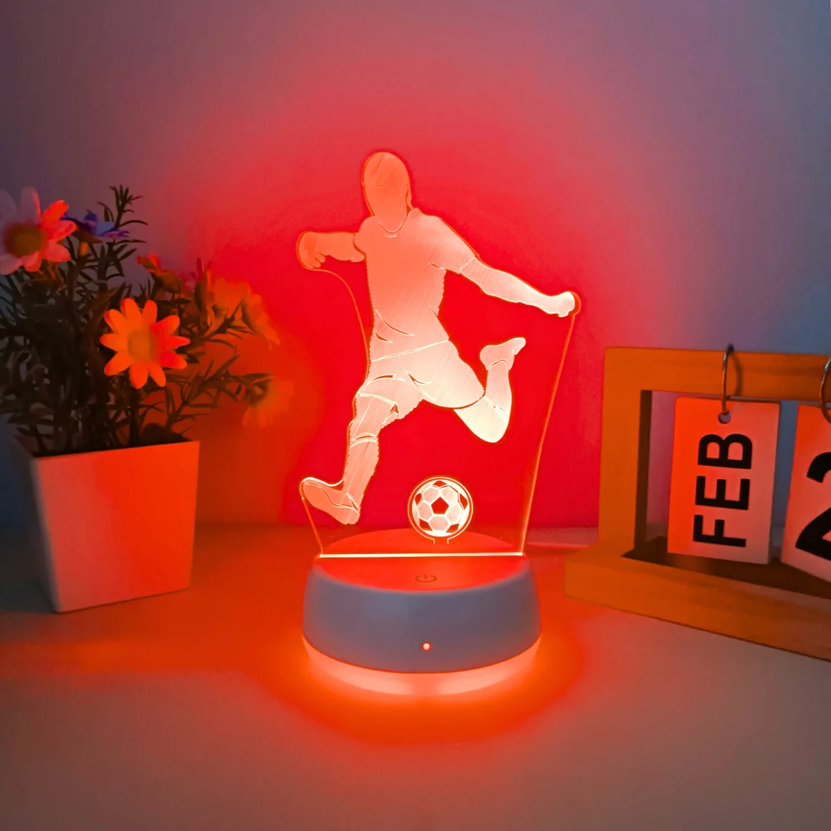 1pc modern creative football player seven color 3D night light, suitable for football fans, suitable for various scenes.