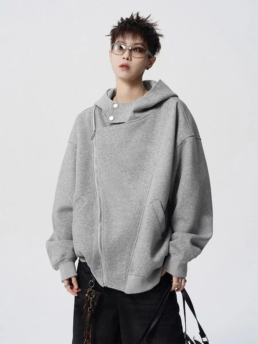 

Retro American Double Zipper Hoodie Cardigan Men's Women's Spring Autumn Heavy Trend Brand Design Couple's Outerwear