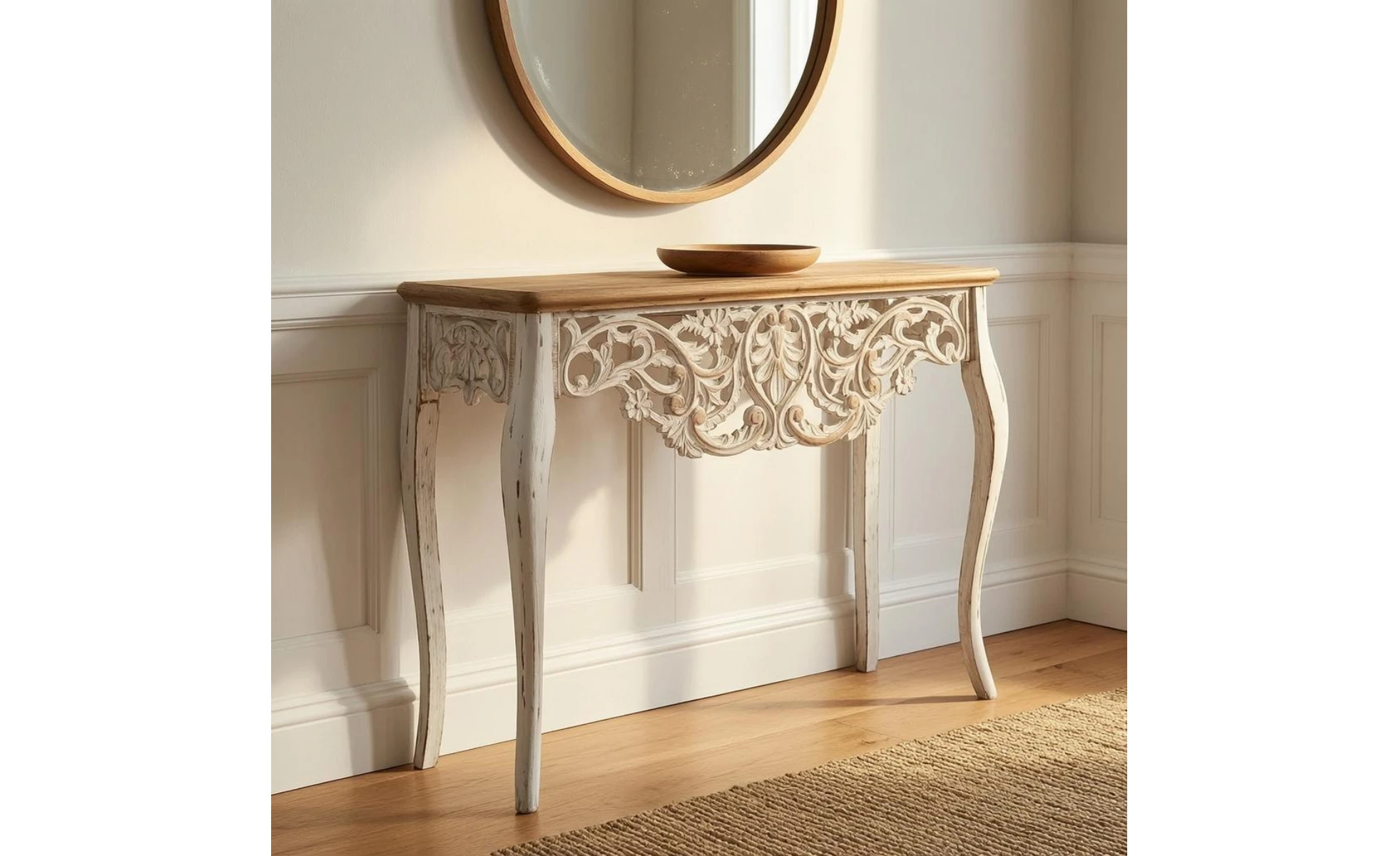 French Vintage Console Table Rectangular Solid Wood Top Wood Console Table Furniture Piece Cabriole Legs for Entryway French Vintage Console Table Rectangular Solid Wood Top Wood Console Table Furniture Piece Cabriole Legs for Entryway