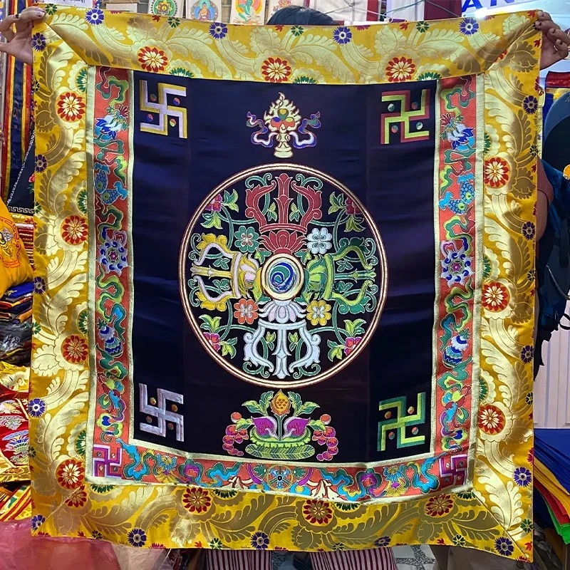 112CM Nepalese Hand‑Embroidered Tibetan Tablecloth Worship Decor Cloth Mat for Indoor Household Buddhist Hall Incense Ornament