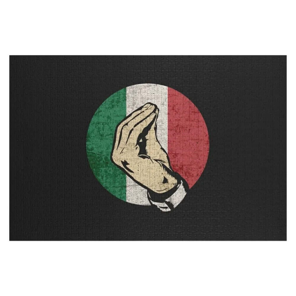 Italian Hand Gesture Sing Language Funny Italy Flag Vintage Jigsaw Puzzle Personalised Puzzle