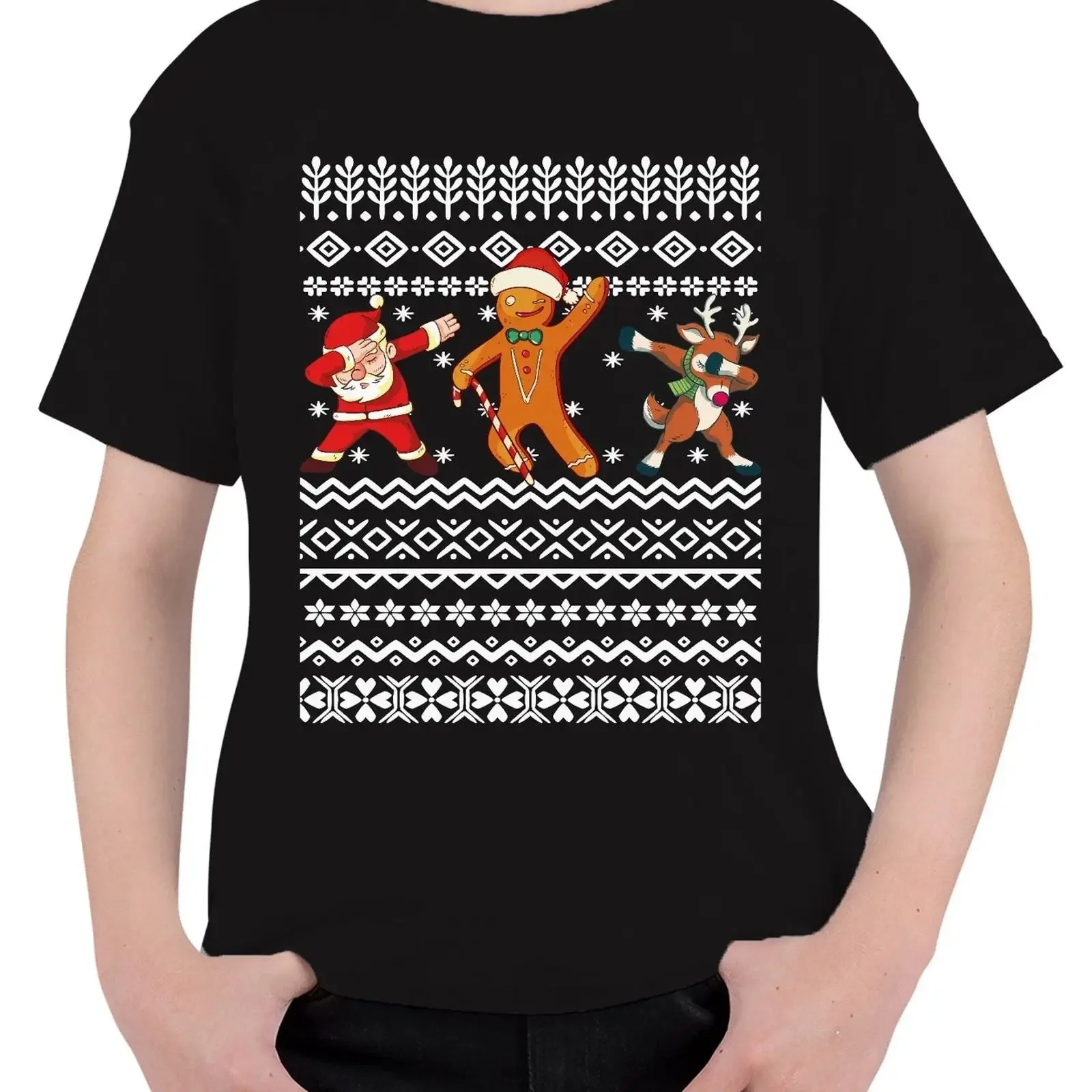 Dabbing Santa Cookie Gingerbread Ugly Christmas Sweater Kids vintage Washed Top For Everyday Wear streetwear Comfortable homme