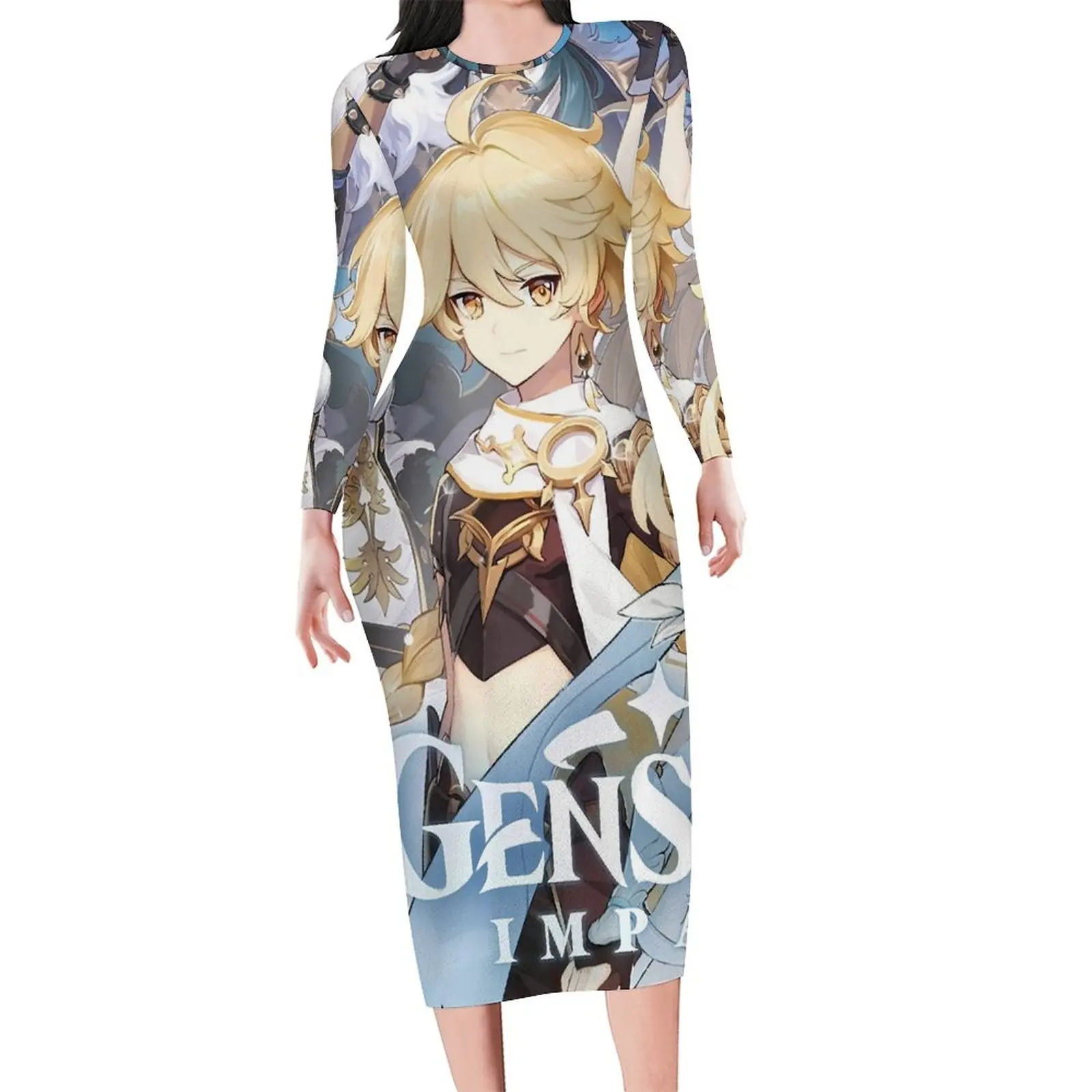 Genshin Impact Dress Womens Cute Anime Street Wear Bodycon Dress Holiday Long Sleeve Night Club Dresses Custom Big Size Clothing