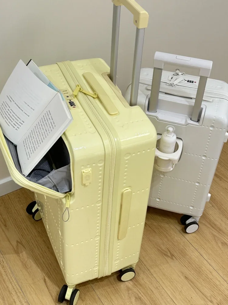 20-Inch dopamine small boarding case with front opening multifunctional suitcase, 24-inch suitcase for male and female students