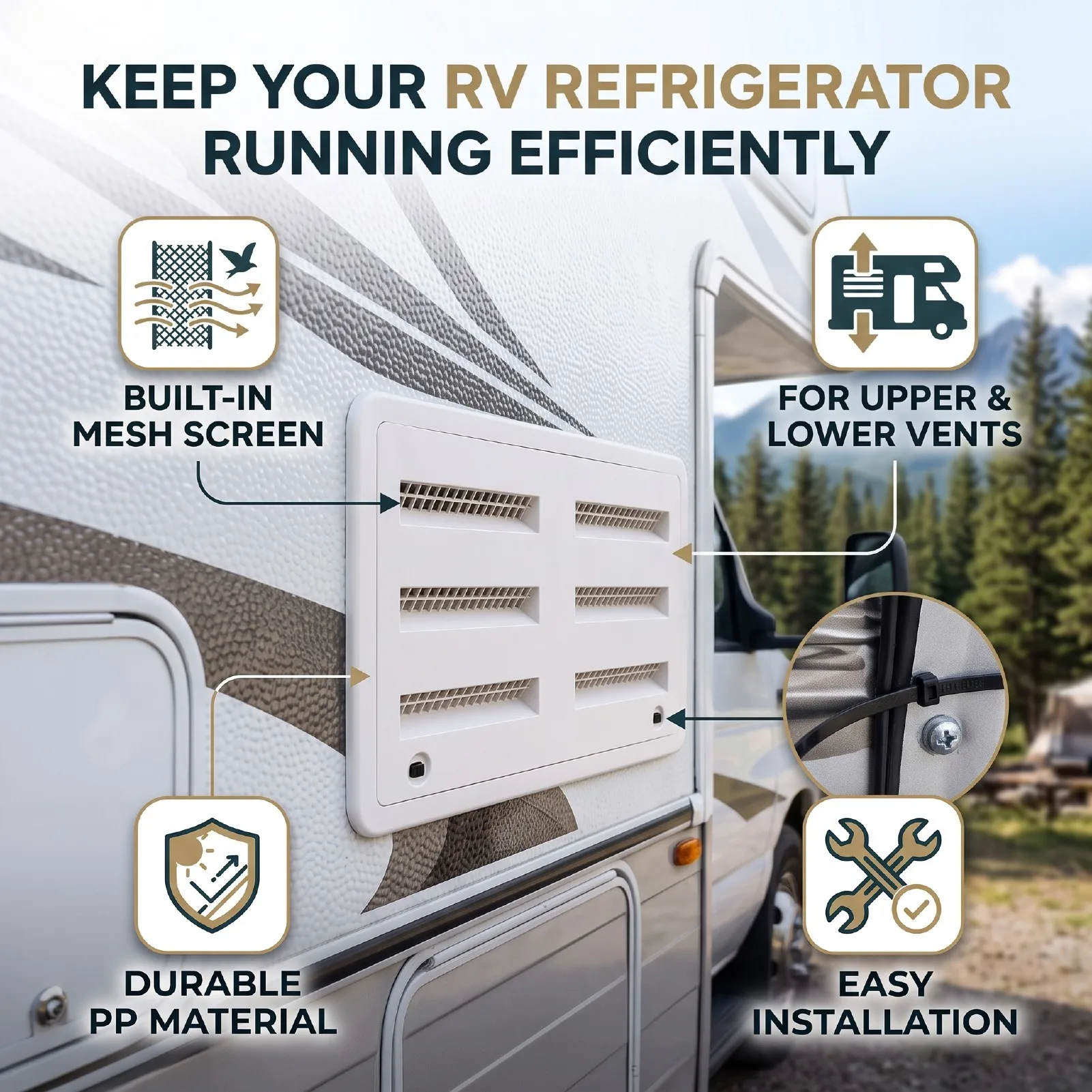 1Pc RV Refrigerator Side Vent Cover White 23.125inch×15inch with Mesh Screen for Trailer Motorhome Camping Vehicle Accessories