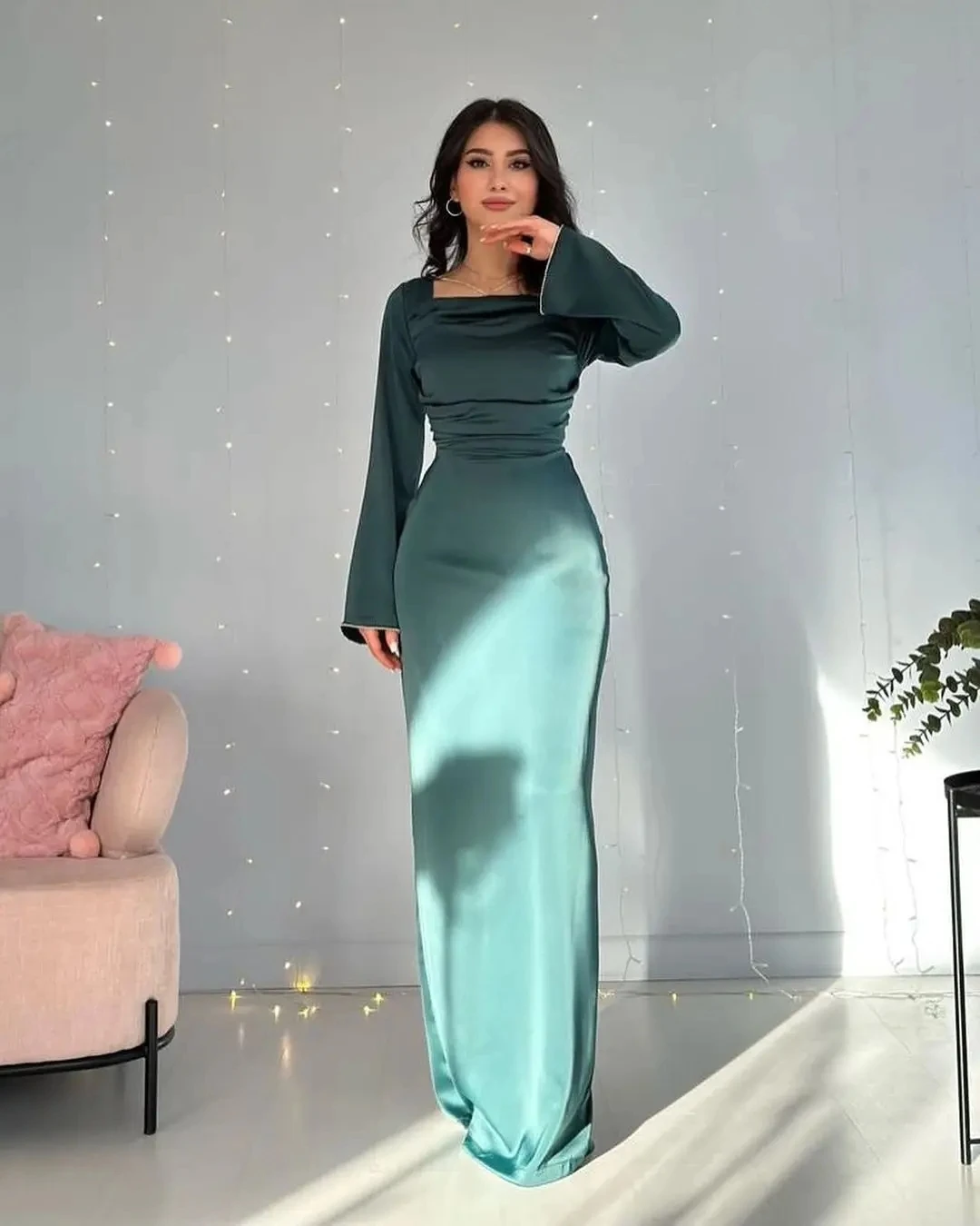 

Flora Dress Green Satin Prom Dresses OFF-Shoulder Mermaid Evening Gown Contoured Women Formal Occasion Party Gown 2024 Пышное