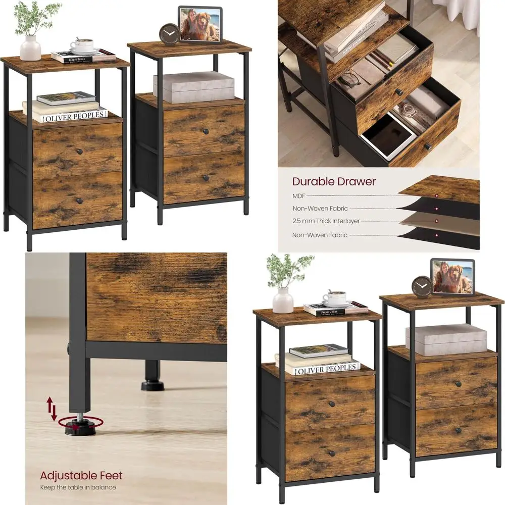 

Пара 24-дюймовых прикроватных столиков в деревенском стиле, коричнево-черного цвета, с ящиками для хранения и полкой