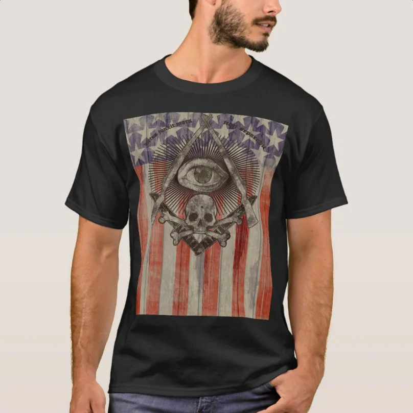 Vintage Hiram Abiff Freemason with American Flag T-Shirt 100% Cotton O-Neck Summer Short Sleeve Casual Mens T-shirt Size S-3XL