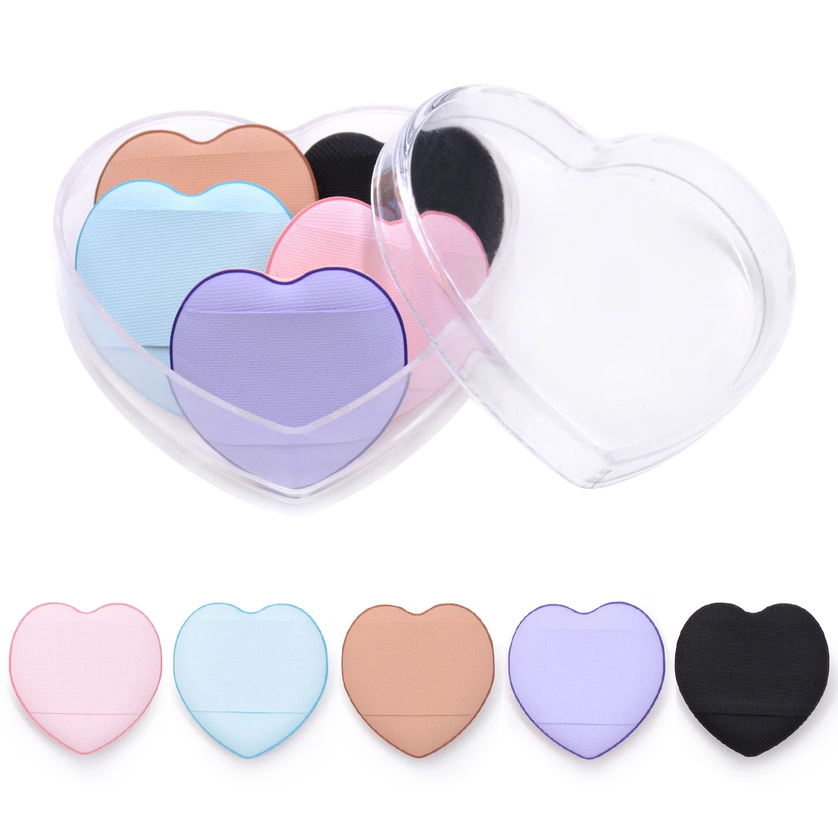 5/10pcs Heart Finger Puff  Mini Makeup Sponge Small Air Cushion Powder Sponge Case Face Concealer BB Cream Cosmetic Puff Beauty