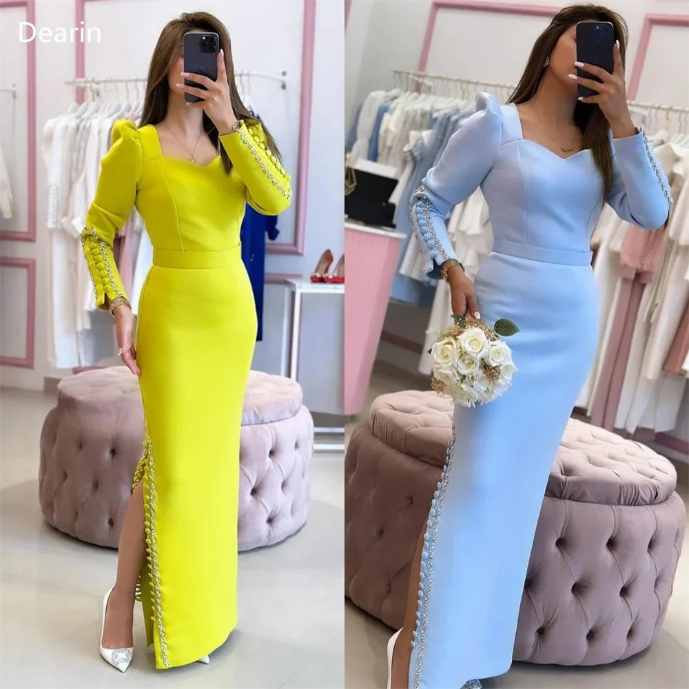 

Customized Saudi Arabia Dearin V-neck Column Floor Length Skirts Beading Bespoke Occasion Dresses Prom Gown Evening Formal Dress