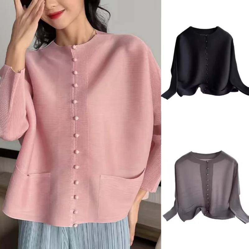 

Miyake Pleated Women's Shirt 2025 Summer New Pleated Jacket Women's Top Loose Thin Comfortable Casual 13 Buttons Cardigan