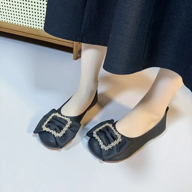 New Elegant Leather Spring Autumn Handmade Flats Ballerina Shoes Women Loafers Comfortable Soft Leather Flats Shoes Plus Size 43 image 2