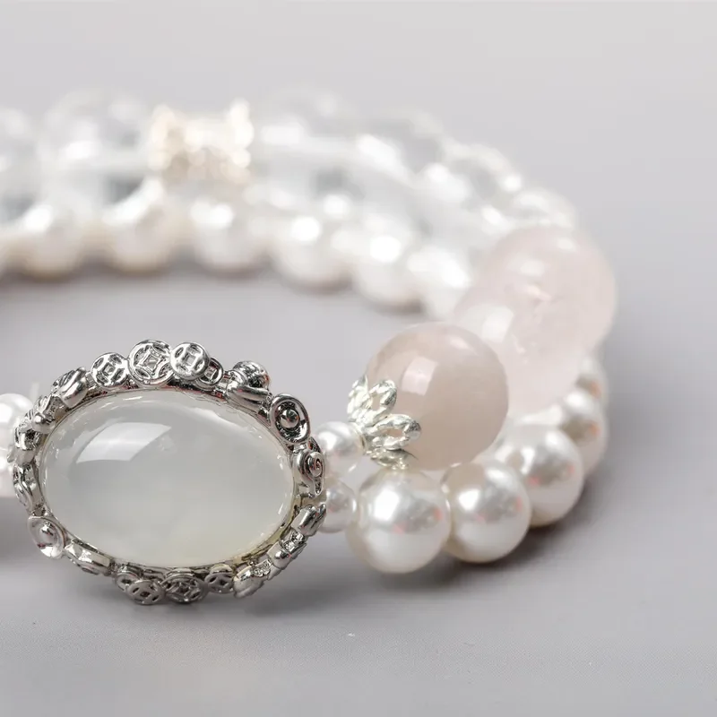 Natural White Moonlight White Rabbit Hair White Agate Crystal Bracelet Magic Box Accessories Light Luxury Premium Bracelet