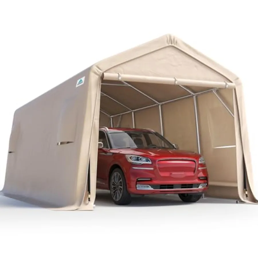 Heavy Duty 10X20 Feet Carport Outdoor Patio Portable Canopy Storage Shelter Shed with 2 Rolled up Zipper Doors and Vents for Sn