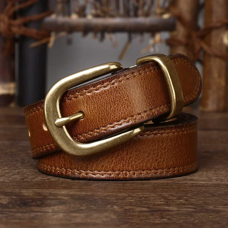 2,8 CM Reine Rindsleder Echtes Leder Damen Hohe Qualität Jeans Messing Schnalle Gürtel Cowboy Mode Designer Gürtel für Frauen luxus