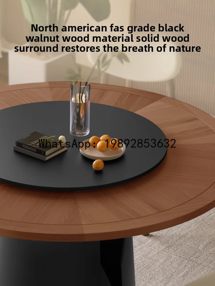 

zz Simple Retro Style Vintage Walnut Wood Rock Slab Dining Table and Chairs with Rotating Round Table