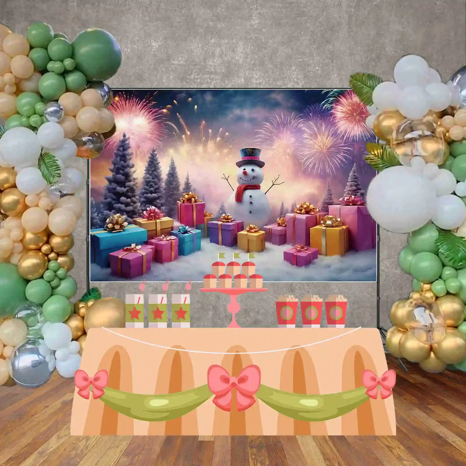 MOON.QG 크리스마스 새해 배경 사진 크리스마스 트리 눈사람 Photocall 배경 어린이 스튜디오 Photozone 소품