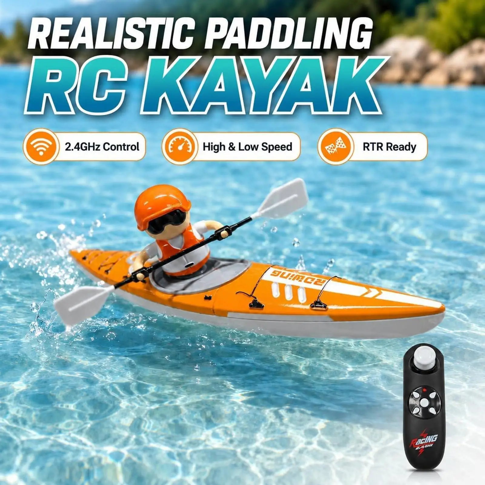 Remote Control Boat for Kids 2.4G Anti Capsize Rechargeable Boat Toy 2.4G RC Kayak Paddling Propulsion for Kid Boy Girl Home