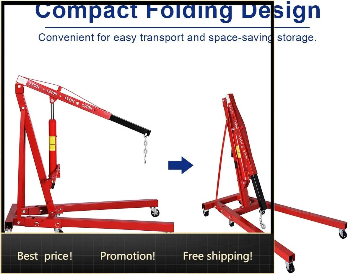 

Goplus 2 Ton Folding Engine Lift with 6 Wheels, Heavy Duty Steel Hydraulic Shop Crane, Cherry Picker for Garage, Workshop, 4400