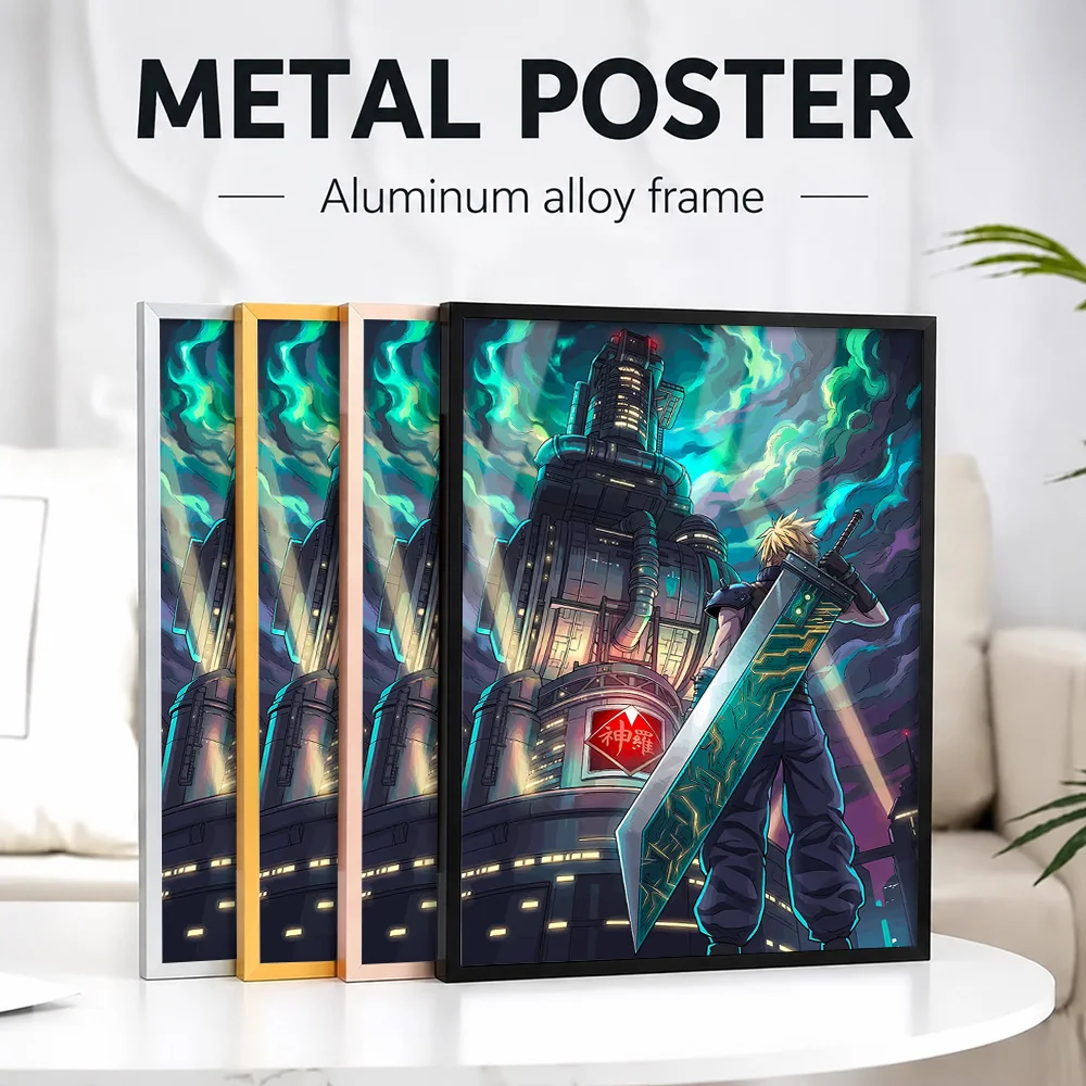 Final Fantasy 7 Fan Design Metal Poster With Aluminum Alloy Frame Personalized Photo Dark Medieval Style Wall Art For Library