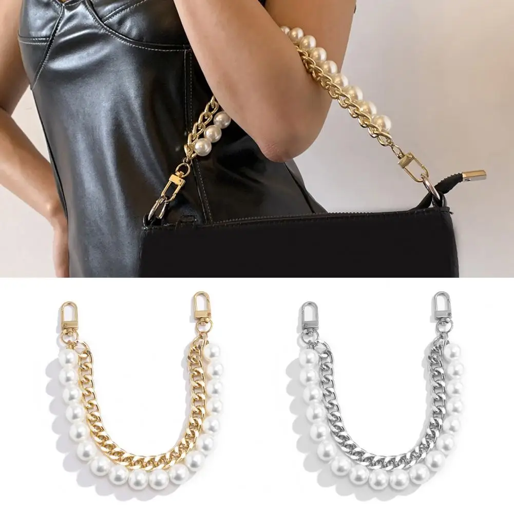 Tote Handle Double-layered Faux Pearl Bag Chain Handles with Clips Thick Shoulder Strap Replacement Detachable Handbag