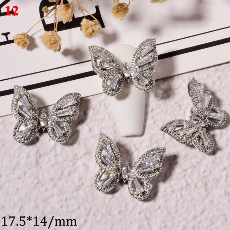 3D Cristal Borboleta Decoração Do Prego, Brilhando Encantos, Manicure Elegante, Ouro, Prata, Strass Jóias, Mais Nova Moda