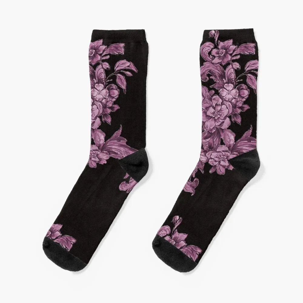 Hand Painted Pink Floral Toile Socks floor soccer anti-slip Socks Women's Men's