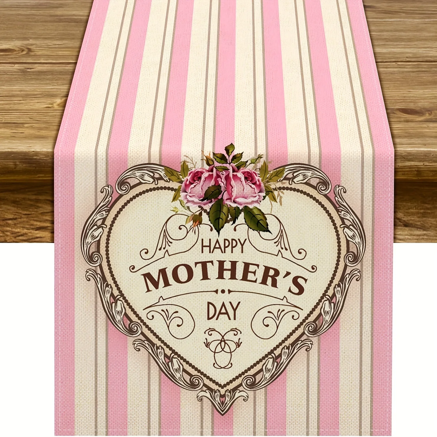 1 Stück Muttertags-Tischläufer mit Herz-Rosen-Motiv, Leinen 2D-Druck, Elegante Vintage-Tischdekoration, Perfektes Muttertags-Geschenk für Mütter & Großmütter