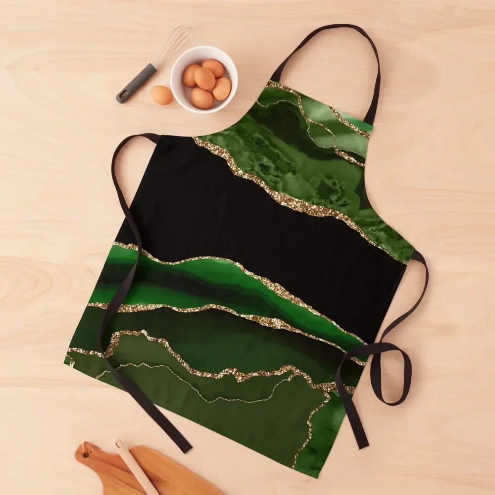 

Emerald Green Faux Malachite Marble Apron For Home Accessories kitchen jacket woman Apron