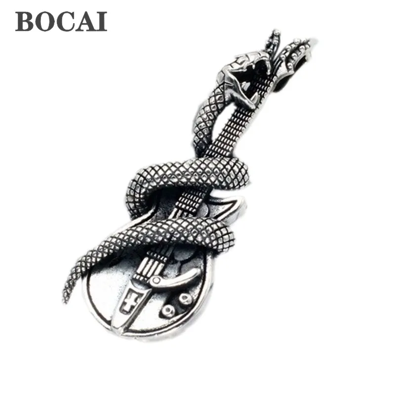 BOCAI Real s925 Silver Jewelry Accessorie Creative New Guitar Snake Pendant Retro Rock Locomotive Dark Man and Woman Pendant