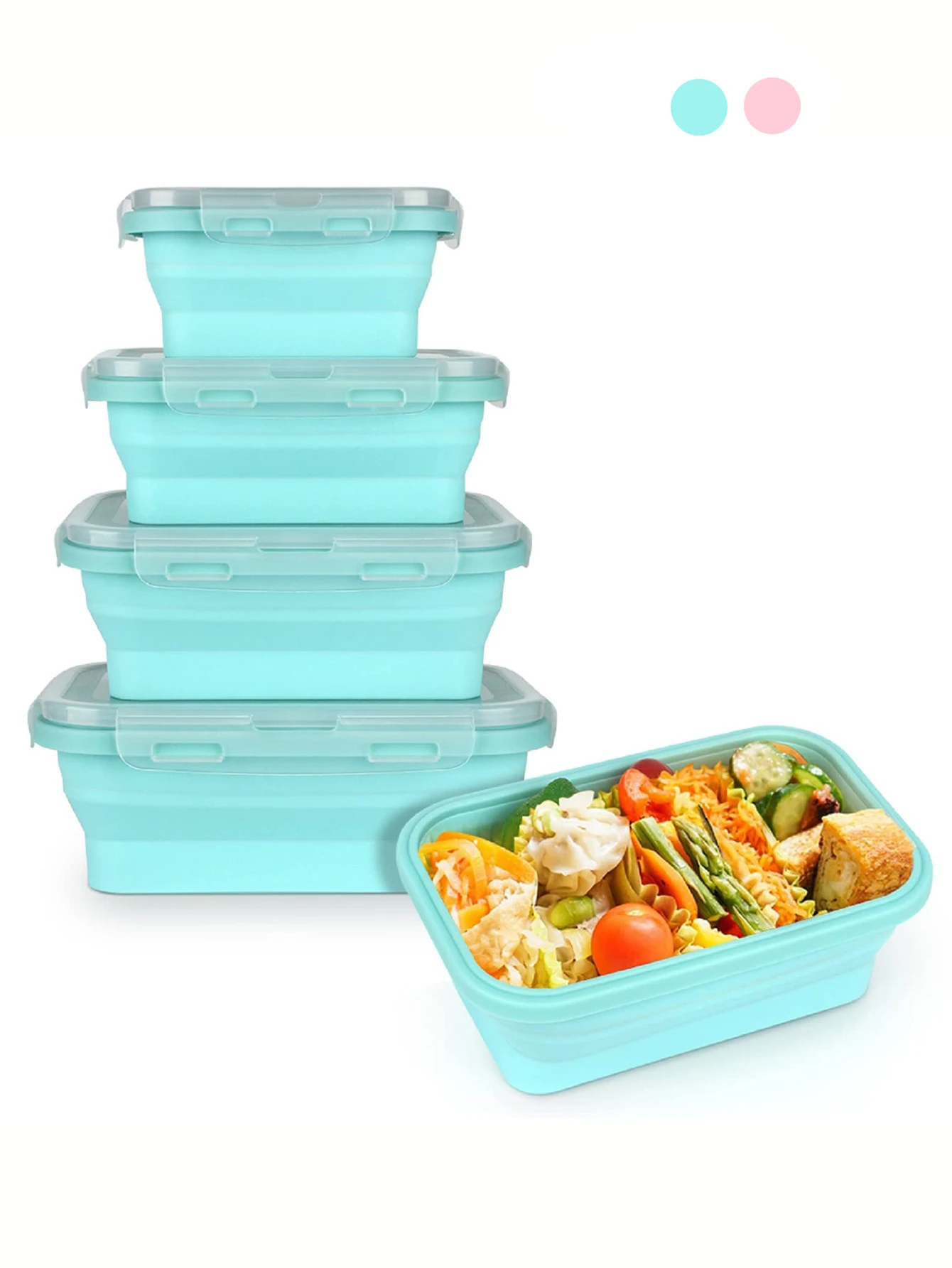 

Feiskoo 4PC 350/500/ 800/1200mL Silicone Lunch Box Bento Box, Microwave Oven Collapsible Folding Food Storage Container with Lid