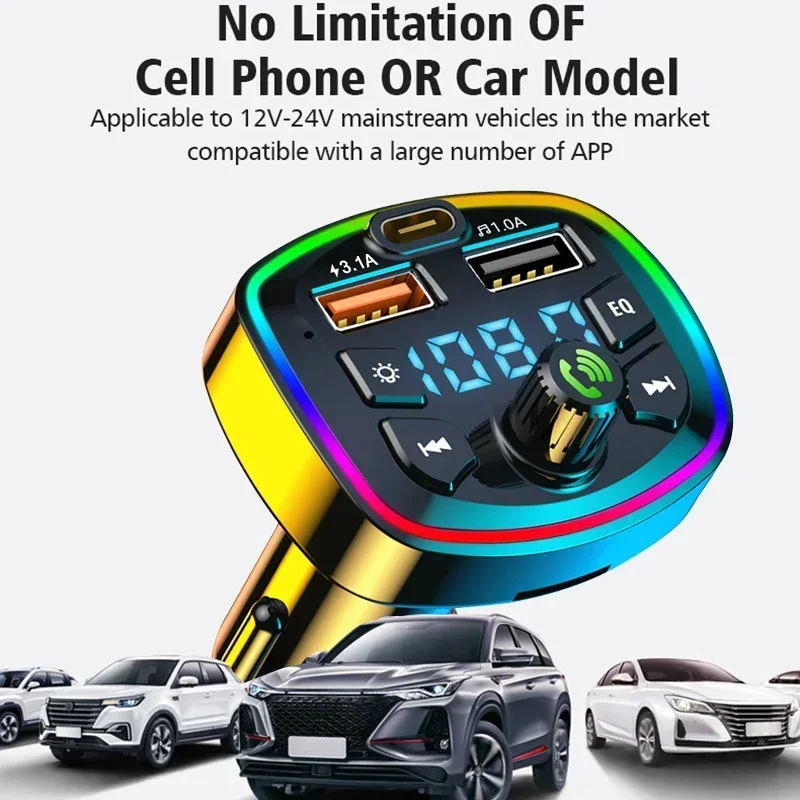 Multifunction Car MP3 Player Car Wireless Charge Station Car FM Transmitter 3.1A Dual USB Port PD Fast Charging