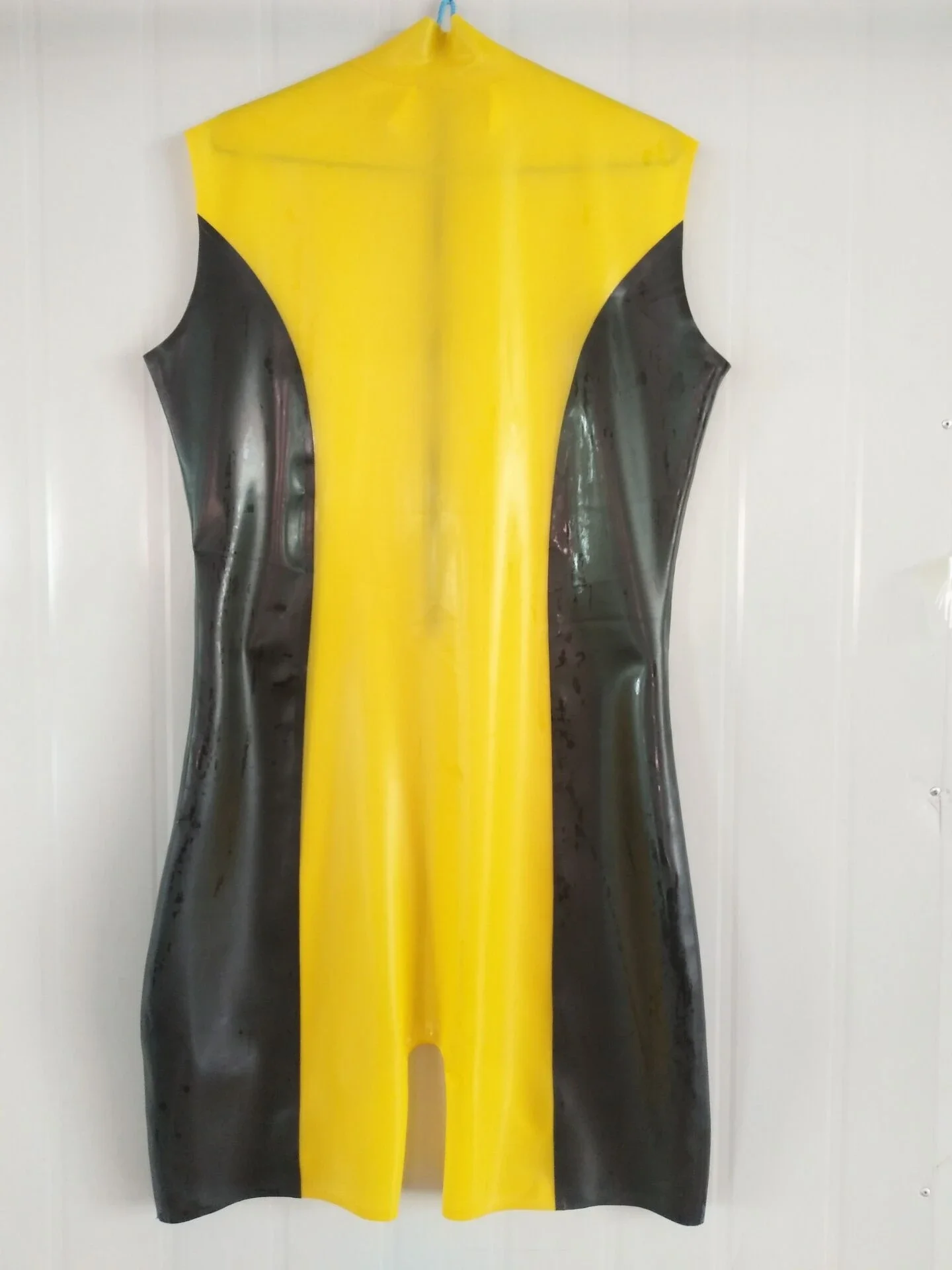 

Handmade Latex Catsuit 100% Rubber Swim Suit Cosplay Bodysuit 0.4mm Yellow Black Size S-XXL Halloween