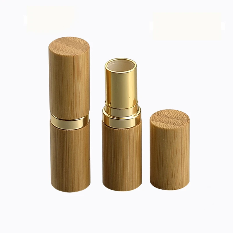 

4.5G 20pcs/lot Gold Bamboo Wooden Lipstick Tube Top Grade Lip Balm Sub Package DIY Empty High-end Bamboo Lipstick Container