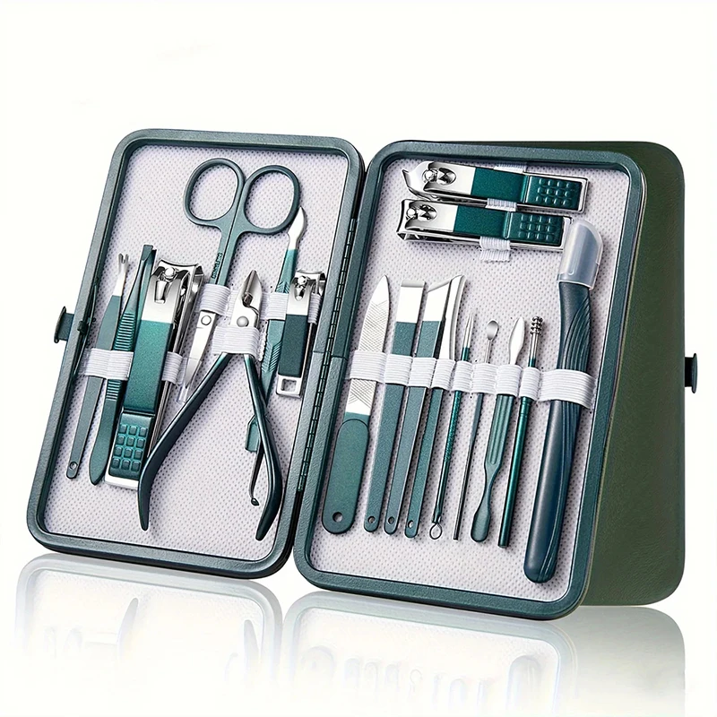 

Green Nail Clipper Nail Clipper Set with Travel Case Professional 18 Piece Nail Care Kit Stainless Steel Manicure Pedicure Set