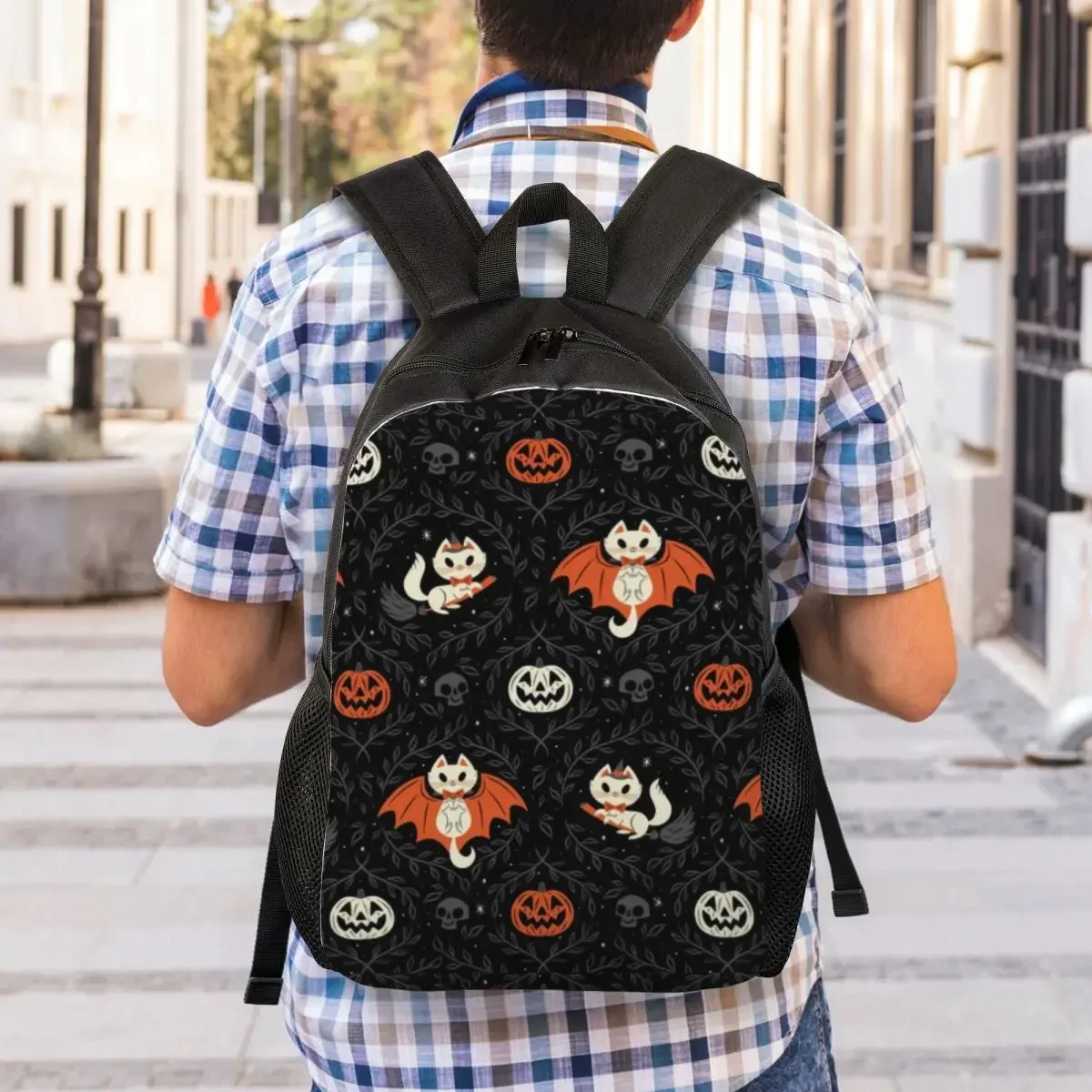 Spooky Kittens Travel Backpack Women Men School Computer Bookbag Halloween Witch Cat College Student Daypack Bags