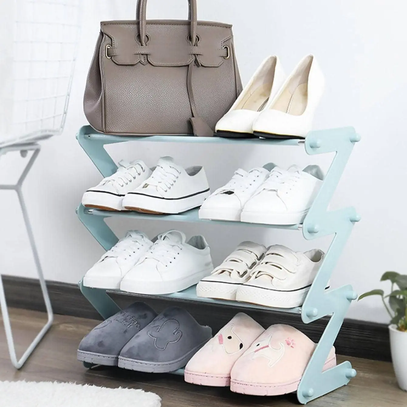 1 set - Household Simple Multi-layer Space-saving X-shaped Shoe Rack Multi-functional Assembly Shoe Cabinet Dust-proof Storage R