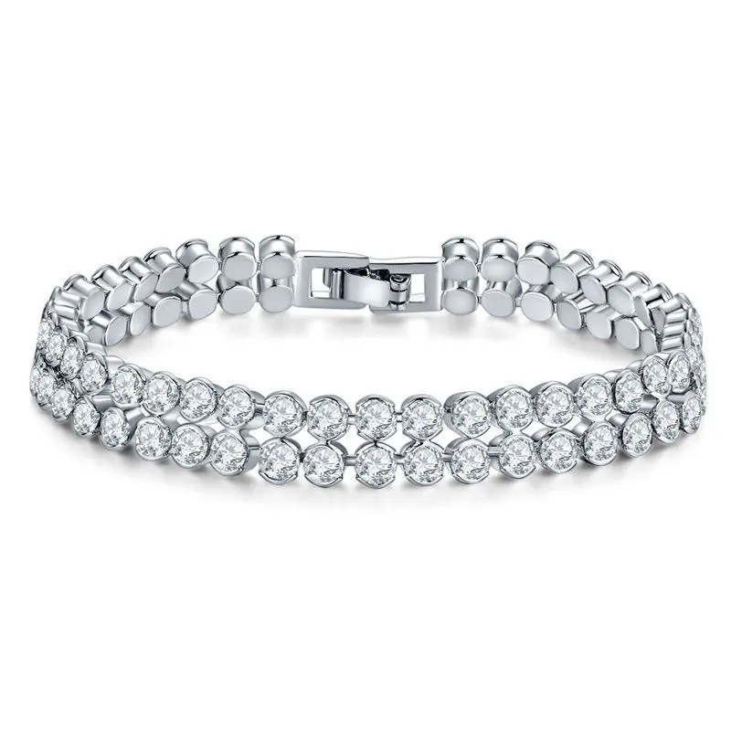 MxGxFam ( 19 cm x 8 mm )  2 line Zircon Bracelets For Women Girls White / Rose Gold Colors AAA+ CZ Jewelry