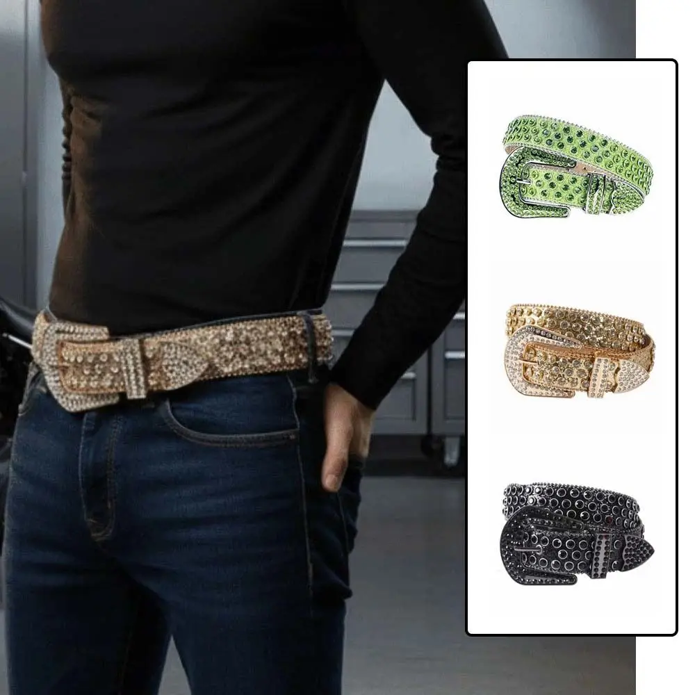 Fully-Loaded Full Rhinestone Belt Beaded-Edge Shining Bling Crystal Waistband Eye Catching Heavy Duty Glitzy Western Belt