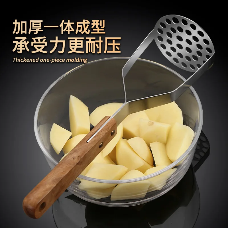 Jenny&Dave Potato masher, masher, grinding rod, 304 stainless steel solid wood handle, household masher, kitchen masher