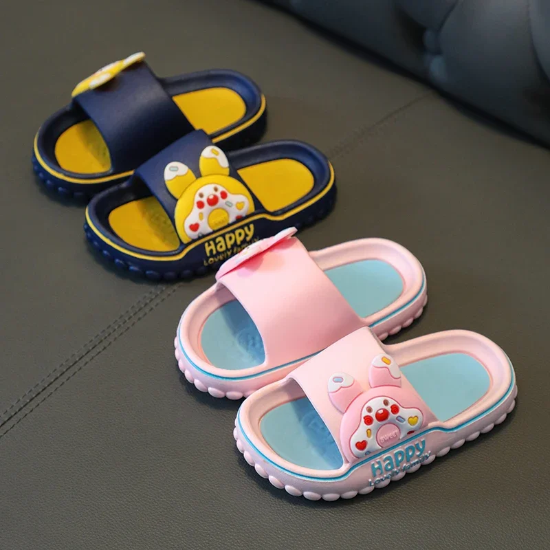 Summer Aged 2-10 Children Slippers Kids Cartoon Beach Sandal Boys Girls Flip Flops Soft Sole Non-Slip Bathroom Indoor Home Shoes