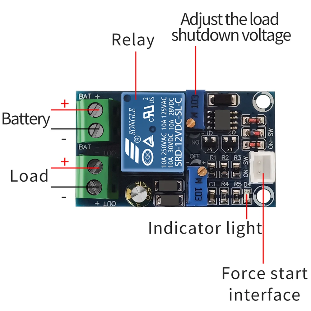 

12V Adjustable Lithium Battery Load Protector Board Undervoltage Switch Module Charging Controller Module