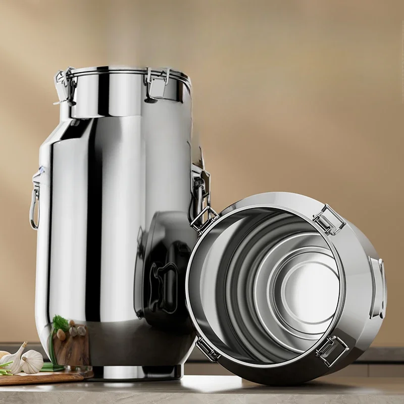 Stainless steel sealed jar, large capacity rice, oil barrel, wine barrel, tea, milk, edible oil