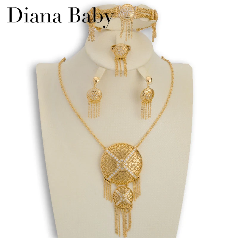 

Diana Baby Jewelry Vintage Four Sets Earrings Necklace Bracelet Ring Exquisite Stereoscopic Zircon For Women Wedding Gift Party