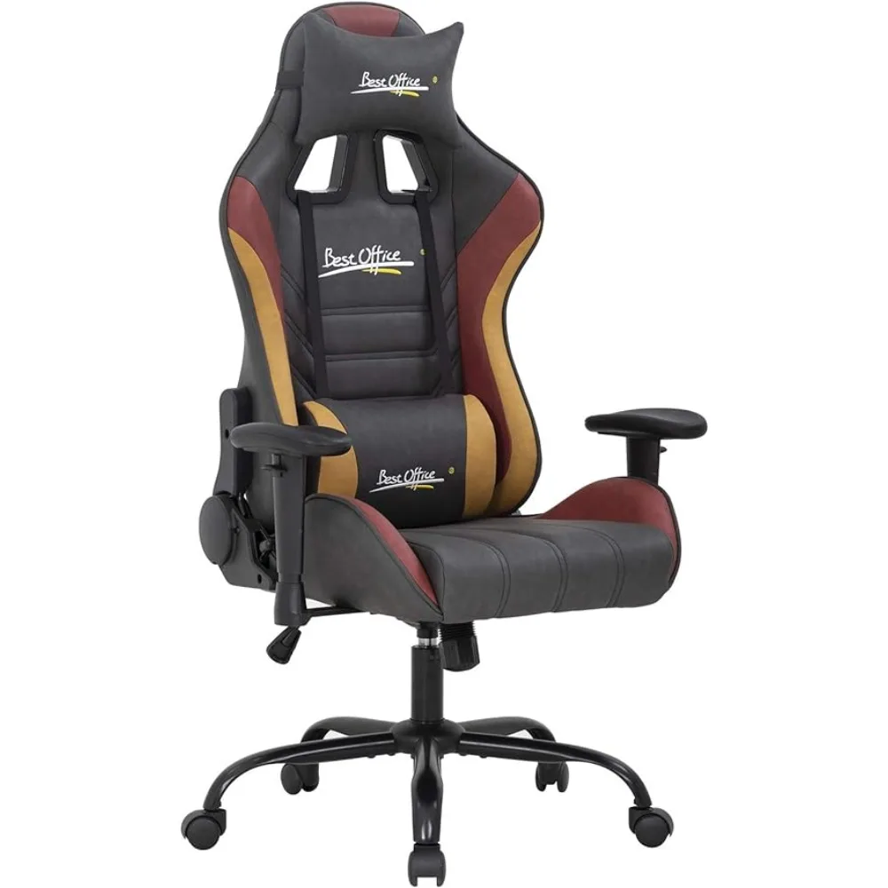 

Ergonomic Office Racing Computer Lumbar Support Headrest Adjustable Armrest Rolling Swivel Desk PU Leather E-Sports Task Chair