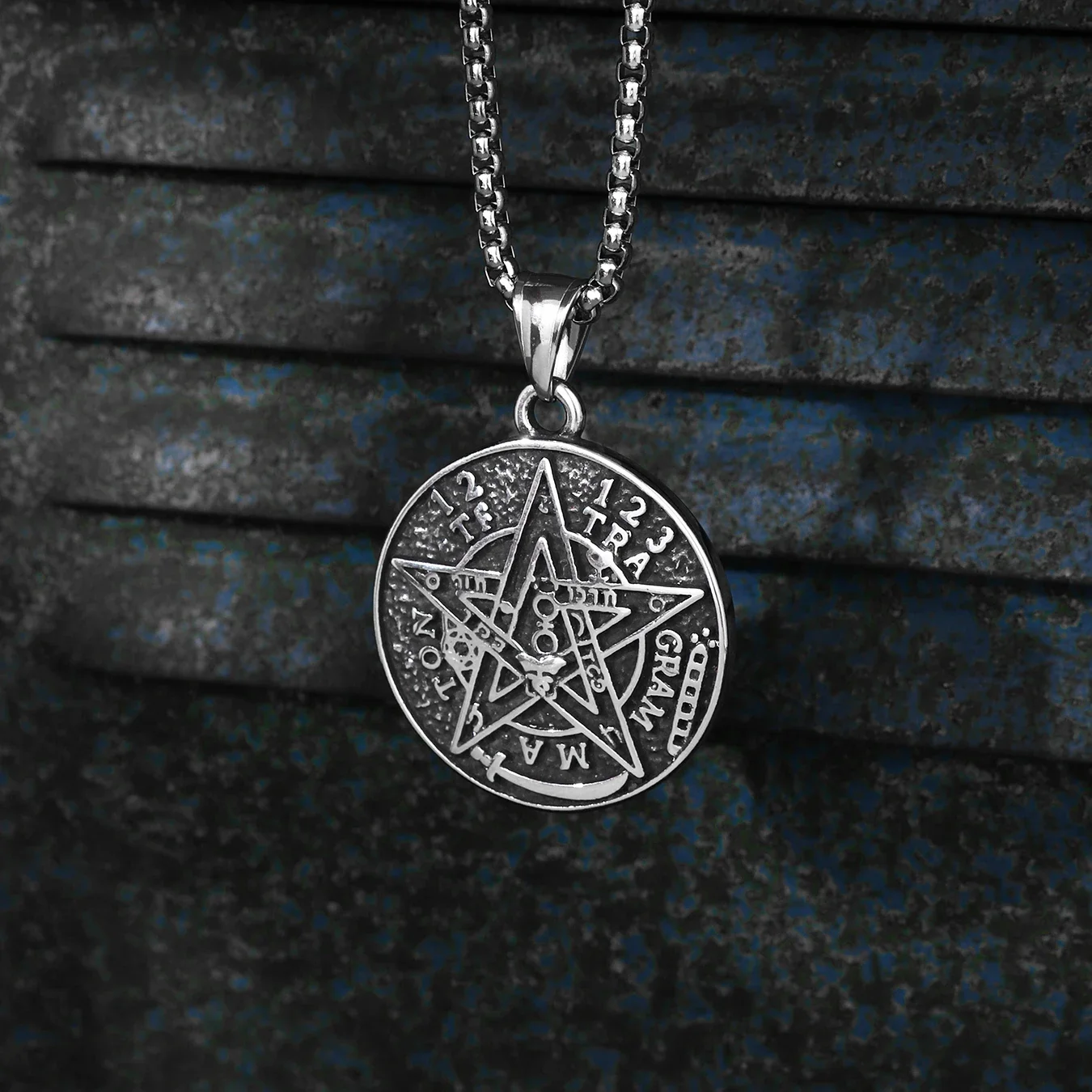 1PC Medieval Man's Stainless Steel Mysterious Five-pointed Star Pendant Necklace for Men Solomon Star Graph Necklace Man Jewelry